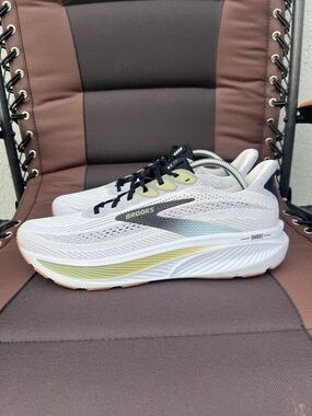 Brooks Ghost Running Shoes - White with Black and Lime Accents